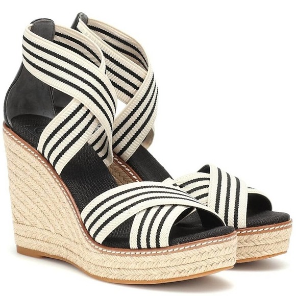 Tory Burch Shoes - Tory Burch Frieda Espadrille Wedge Sandal In Black & White Stripe